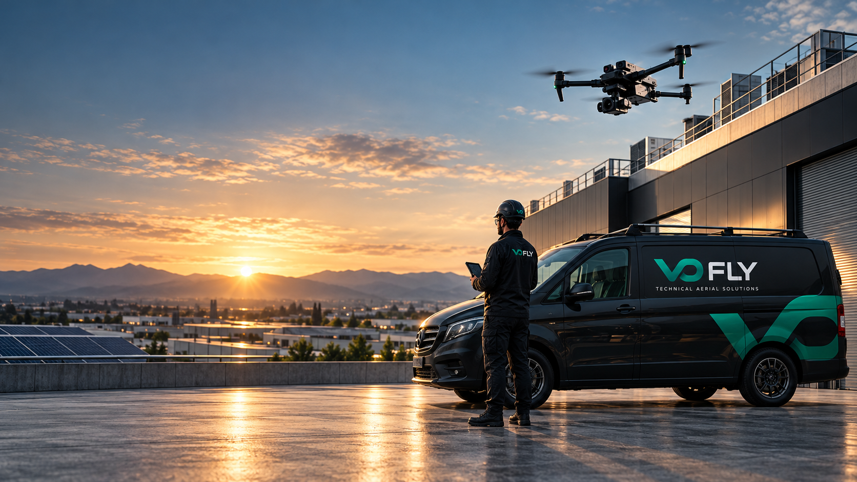 VOFLY em operação técnica com drone, equipa e carrinha
