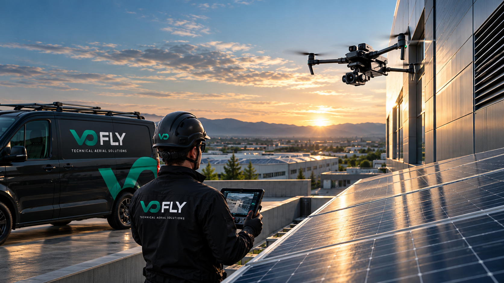 Operação VOFLY em cobertura com drone e painéis solares